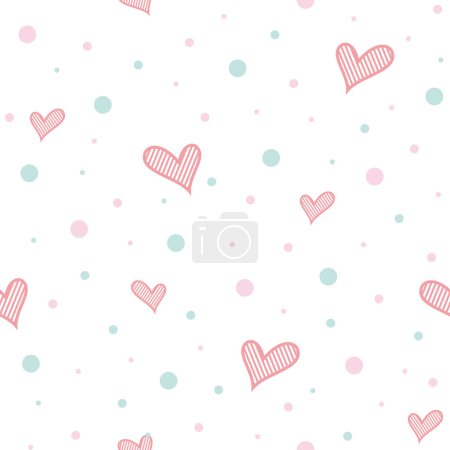 Illustration for Simple cute heart seamless pattern design, polka dots and heart shape background vector - Royalty Free Image