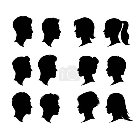 Téléchargez les illustrations : Homme et femme tête silhouette collection - en licence libre de droit
