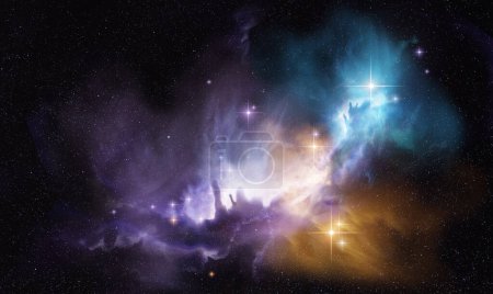 Foto de Una nebulosa espacial distante y brillante con nuevas estrellas en formación. Composición fotográfica. - Imagen libre de derechos