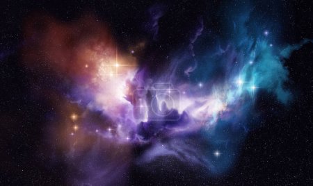 Téléchargez les photos : Une nébuleuse lointaine dans l'espace lumineux dans l'univers avec de nouvelles étoiles en formation. Composition des photos. - en image libre de droit