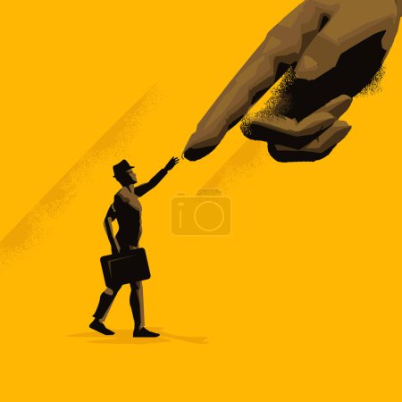A Helping Hand. A businessman seeking help from those above him. Business And Feedback Concept vector illustration