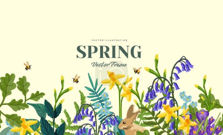 Illustration for A collection of fresh floral Spring flowers for designs, brush stoke vector illustration. - Royalty Free Image