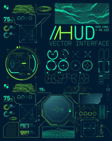 Futuristische Cyberpunk-Benutzeroberfläche HUD-Anzeigeelemente Set. Vektorillustration