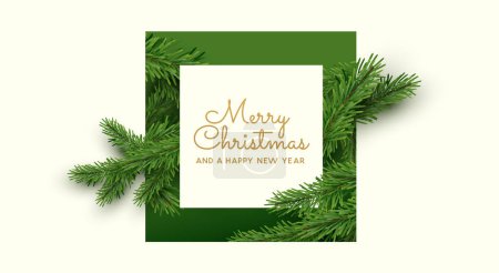 Illustration for Festive natural christmas layout message with spruce tree cuttings. Vector illustration. - Royalty Free Image