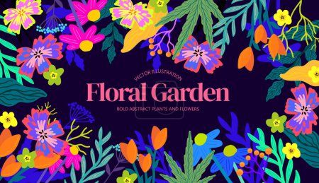 Ilustración de Colección de flores y plantas modernas florales audaces y vívidas. Ilustración vectorial - Imagen libre de derechos