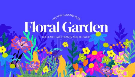 Téléchargez les illustrations : Collection florale moderne et colorée de plantes et de fleurs. Illustration vectorielle - en licence libre de droit