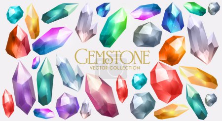 Téléchargez les illustrations : Une collection vectorielle de cristaux colorés, diamants et autres pierres précieuses rares. Illustration vectorielle - en licence libre de droit