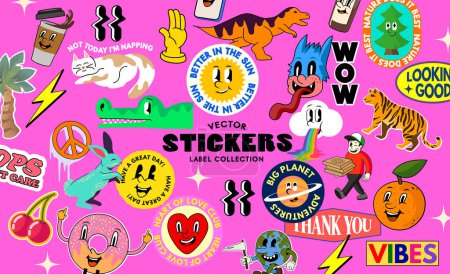 Illustration for Varied mix of assorted fun cute character stickers and message labels. Vector illustration collection - Royalty Free Image
