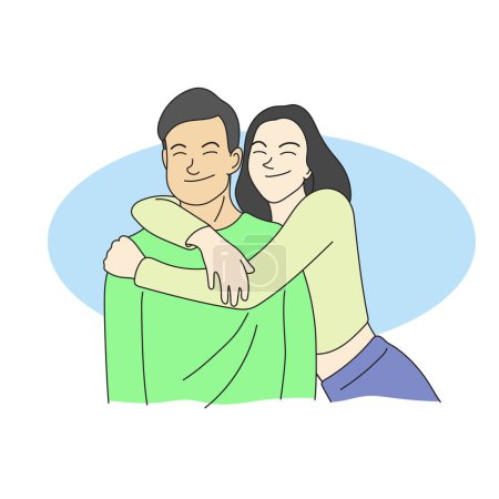 Photo for Half length of lover couple hug and smile illustration vector hand drawn isolated on white background - Royalty Free Image