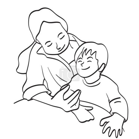mère étreignant fils illustration vecteur dessiné à la main isolé sur fond blanc