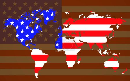 Téléchargez les illustrations : Carte du monde avec drapeau États-Unis d'Amérique. Illustration vectorielle - en licence libre de droit