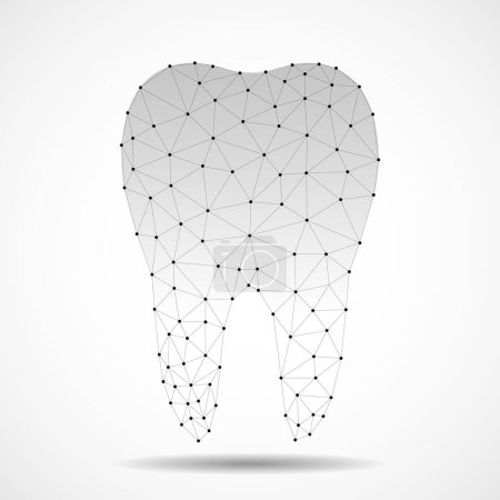 Abstract polygonal tooth. Dental and orthodontics medical concept. Low poly style and wireframe mesh