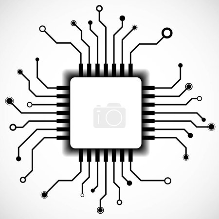 Cpu. Microprocesador aislado sobre fondo blanco. Microchip. Placa de circuito. Ilustración vectorial. Eps 10