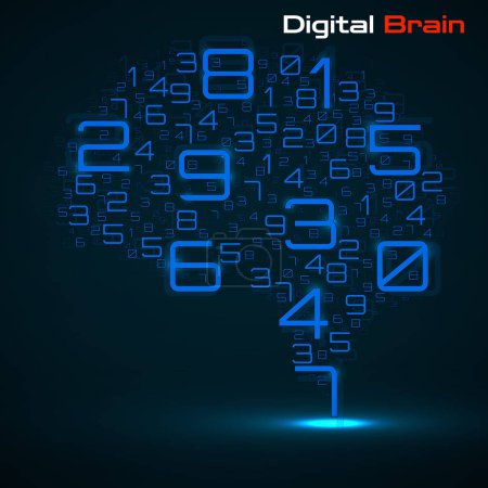 Téléchargez les illustrations : Cerveau numérique avec chiffres. Concept d'intelligence artificielle. Le cerveau technologique. Illustration vectorielle - en licence libre de droit