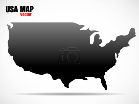 Illustration pour Silhouette noire USA carte sur fond blanc. Illustration vectorielle - image libre de droit