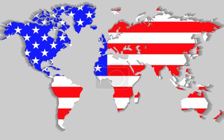 Illustration for World map with flag United States of America. Vector illustration - Royalty Free Image