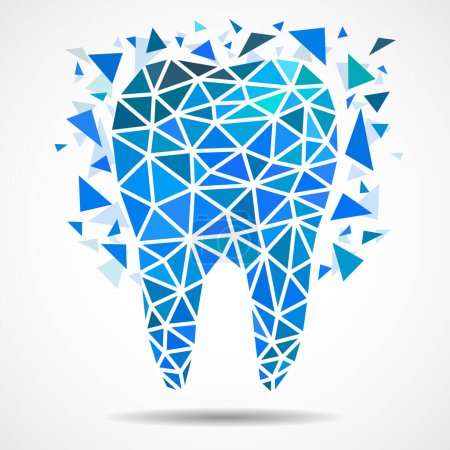 Polygonaler Zahn isoliert auf weißem Hintergrund. Zahn- und Kieferorthopädie medizinisches Konzept. Low-Poly-Stil, Vektorillustration
