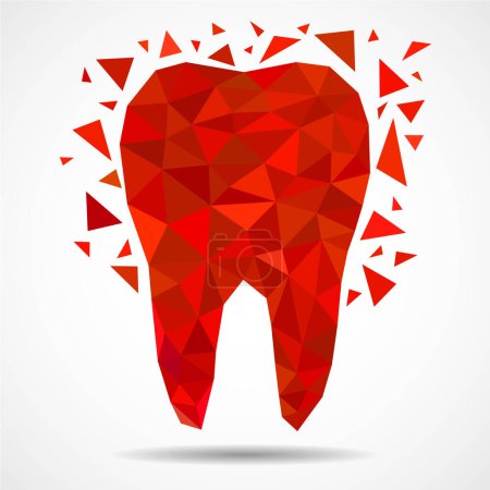 Polygonaler Zahn isoliert auf weißem Hintergrund. Zahn- und Kieferorthopädie medizinisches Konzept. Low-Poly-Stil, Vektorillustration