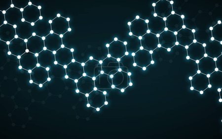 Illustration for Hexagonal glowing molecules background, neon molecular structure of DNA. Vector illustration - Royalty Free Image