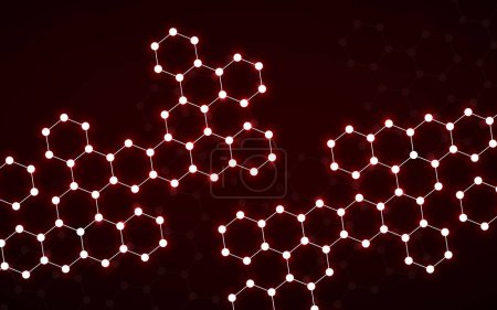 Illustration for Hexagonal glowing molecules background, neon molecular structure of DNA. Vector illustration - Royalty Free Image