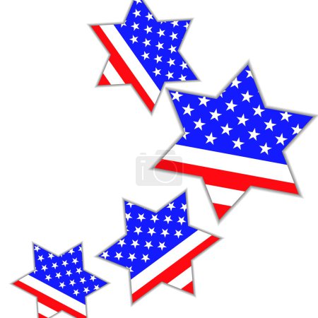 Estrellas de David con bandera americana en el interior sobre fondo blanco. Ilustración vectorial