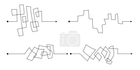 Complex easy simple way from start to idea. Chaos simplifying, problem solving and business solutions idea searching concept vector illustration. Hand drawn doodle scribble chaos lines . Vector