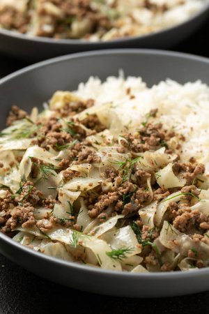 Photo for Unstuffed cabbage roll with ground beef, rice and vegetables - Royalty Free Image
