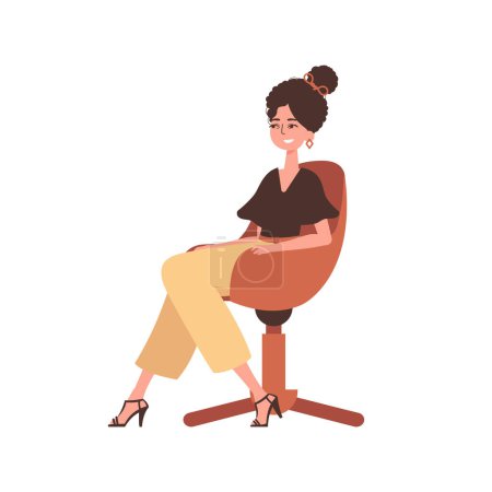 Téléchargez les illustrations : La fille est assise sur une chaise confortable. caractère avec un style moderne. - en licence libre de droit