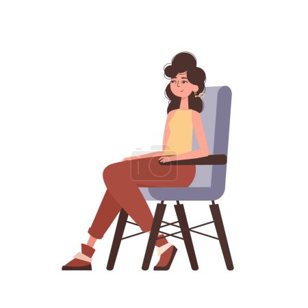 Die Frau sitzt auf einem Stuhl. Charakter im trendigen Stil.