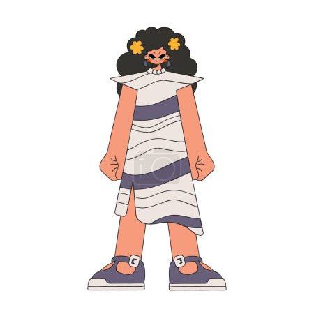 Ilustración de Una chica de aspecto hawaiano en un vestido de rayas largas. - Imagen libre de derechos
