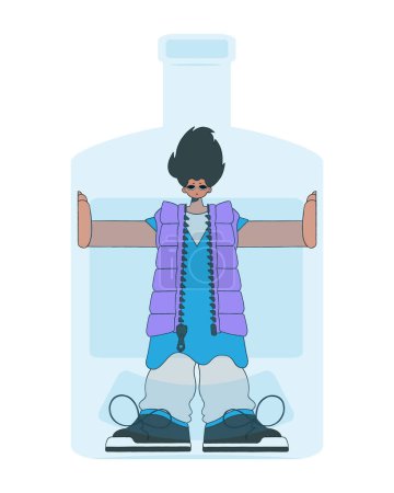 Téléchargez les illustrations : L'homme est dans la bouteille. Traitement de la dépendance à l'alcool. - en licence libre de droit