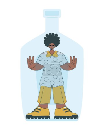 Téléchargez les illustrations : L'homme est dans la bouteille. Alcoolisme et toxicomanie. - en licence libre de droit
