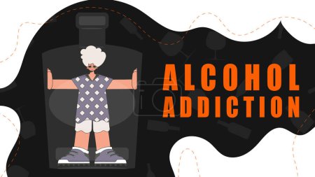 Téléchargez les illustrations : Bannière dépendance à l'alcool. Il est dans la bouteille.. - en licence libre de droit
