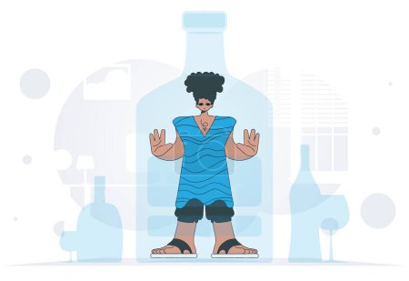 Illustration for The concept of alcohol addiction. The guy is a hostage inside the bottle. - Royalty Free Image