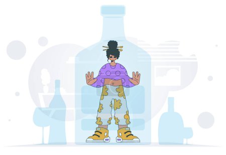 Illustration for The concept of alcohol addiction. Girl inside the bottle. - Royalty Free Image