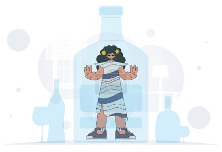 Illustration for The concept of alcohol addiction. Woman inside the bottle. - Royalty Free Image