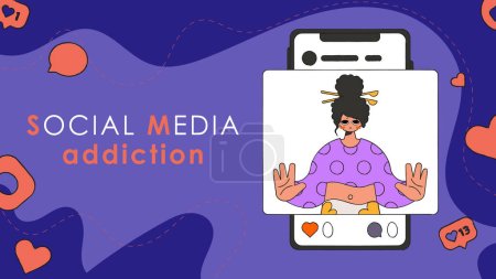 Photo for Banner Addiction to social networks. The woman is upset because of the lack of likes and comments. - Royalty Free Image