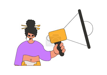 Illustration for Woman with a megaphone. labor market. Personnel search. - Royalty Free Image