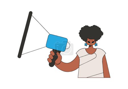 Illustration for The girl is holding a megaphone in her hands. Human resource and recruitment. - Royalty Free Image