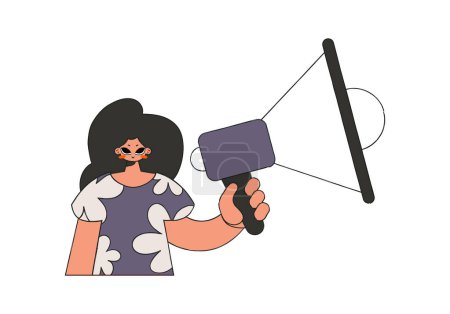Illustration for The girl is holding a megaphone in her hands. The sphere of human resources. - Royalty Free Image