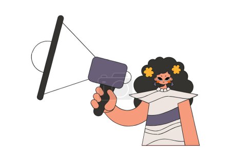Illustration for Woman with a megaphone. labor market. Recruitment and search of personnel. - Royalty Free Image