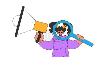 Ilustración de A woman with a megaphone, symbolizing the search for people in the labor market. human drawing. - Imagen libre de derechos