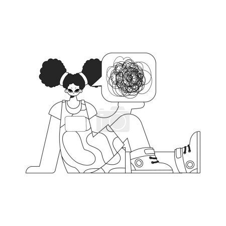 Téléchargez les illustrations : Irritated woman demonstrates confused thoughts. Theme of psychology. Newspaper black and white style. - en licence libre de droit