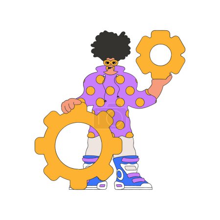 Illustration for An elegant man holds gears in his hands. Idea theme. - Royalty Free Image