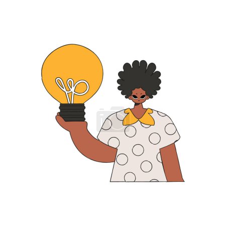Illustration for Fashionable guy holding a light bulb. Idea theme. - Royalty Free Image