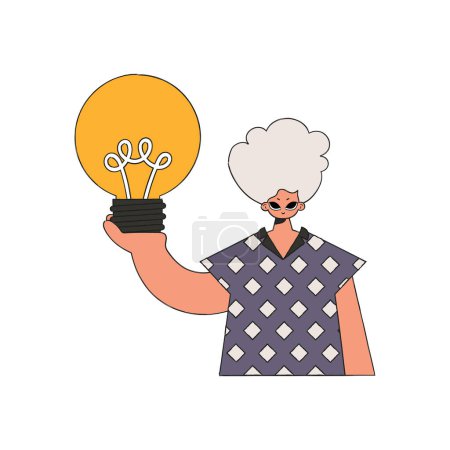 Téléchargez les illustrations : Fashionable man holding a light bulb. Idea theme. - en licence libre de droit