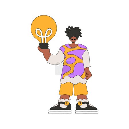 Téléchargez les illustrations : Stylish guy holding a light bulb. Idea theme. - en licence libre de droit