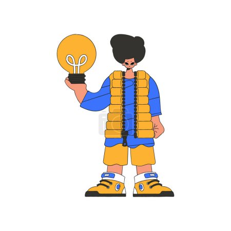 Téléchargez les illustrations : Gorgeous man holding a light bulb. Idea theme. - en licence libre de droit