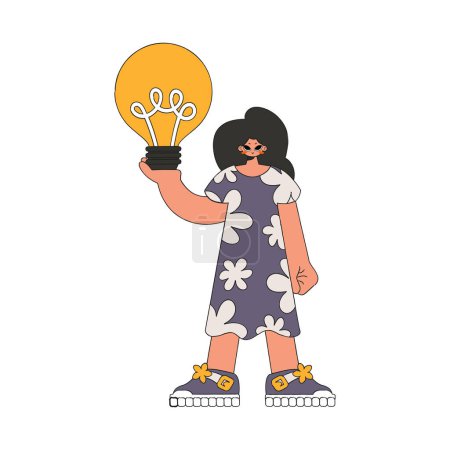 Téléchargez les illustrations : Gorgeous girl holds a light bulb in her hands. Idea theme. - en licence libre de droit
