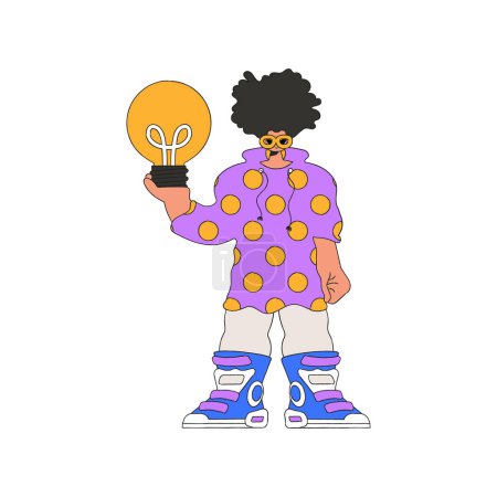 Téléchargez les illustrations : Gorgeous man holding a light bulb in his hands. Idea theme. - en licence libre de droit